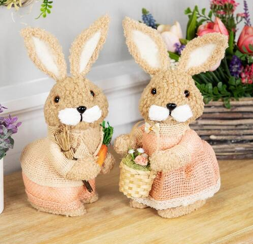 Plush Boy Easter Rabbit Figurine with Carrots-11 in.