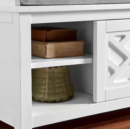 45 in. W Coventry White Wood Bench with Storage and Cushion