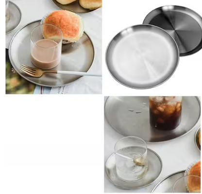 9 in. Silver 304 Stainless Steel Lightweight Dinner Dishes Plates