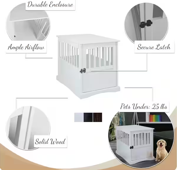White Pet Crate End Table with Gate - Small