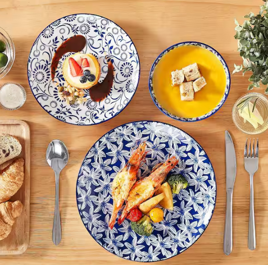 12-Piece Blue Porcelain Dinnerware Set