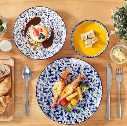 12-Piece Blue Porcelain Dinnerware Set