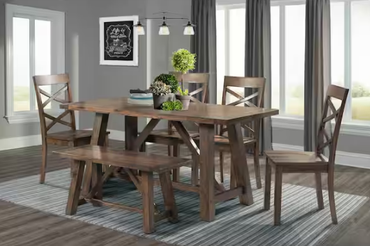 6-Piece Dining Table Set with 4 Side Chairs and Bench