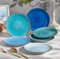 Bonita Multi-Blue Stoneware Dessert Plate Set