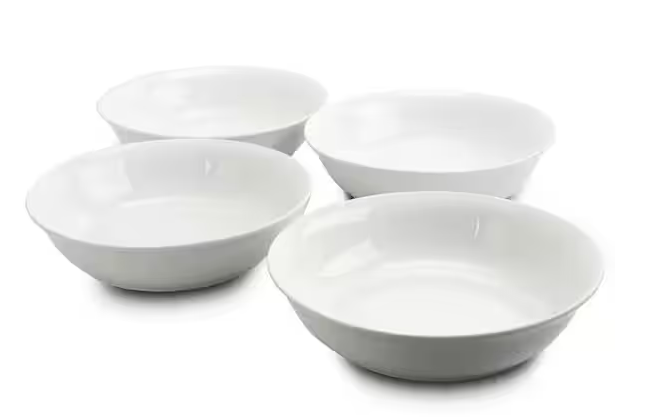 White Wide Rim Dinner and Serving Bowls (Set of 4)