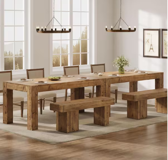 Rustic Brown Solid Wood 63 in. 4 Legs Dining Table