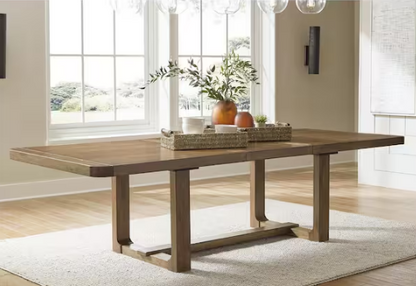 Transitional Brown Wood 46 in. Trestle Extendable Dining Table