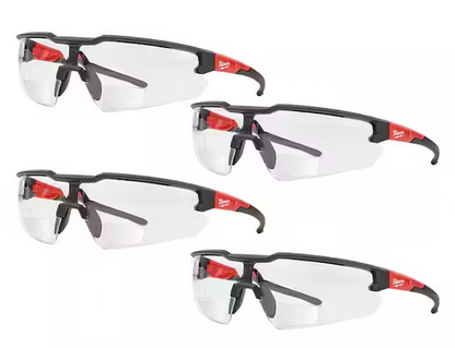 +2.00 Bifocal Safety Glasses Magnified Anti-Scratch Lenses (4-Pack)