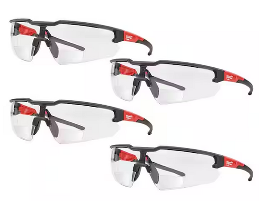 +2.00 Bifocal Safety Glasses Magnified Anti-Scratch Lenses (4-Pack)