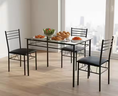 5-PCS Black Dining Table Set, Space-Saving Modern Rectangle Kitchen Table