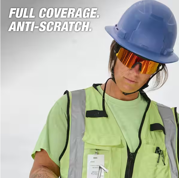 Safety Glasses with Red Wrap Around Mirrored Anti-Scratch Lenses