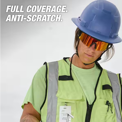 Safety Glasses with Red Wrap Around Mirrored Anti-Scratch Lenses