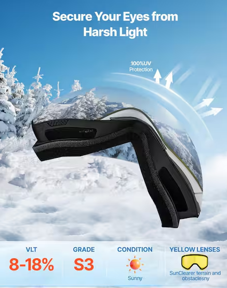 Frameless Silver Mirror Lens OTG Anti-Fog Snow Goggles