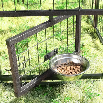 Outdoor Dog Cage Fence with Cover and Rotating Feeding Door