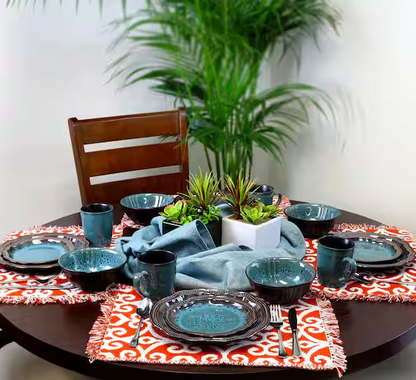 16-Piece Modern Blue Stoneware Dinnerware Set