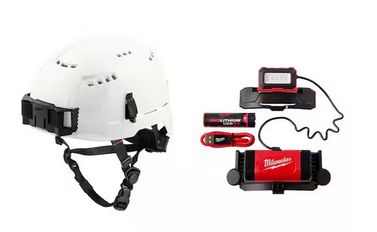 White Type 2 Class C Vented Safety Helmet with 600 Lumens LED