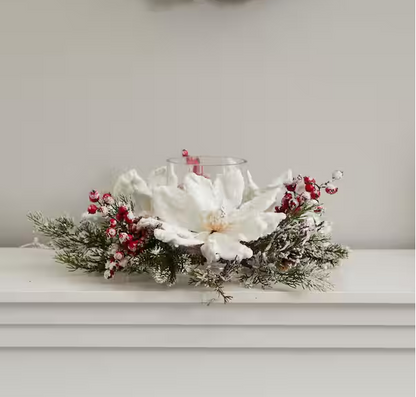 Frosted Magnolia and Berry Artificial Candelabrum
