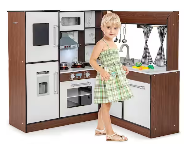 Wooden Corner Play Kitchen with Lights