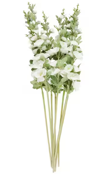 44 in. White Hollyhock Artificial Flower Stem with Blue Accents