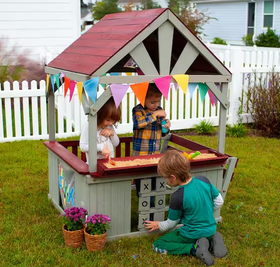 Kids Outdoor Wooden Playhouse with Sandbox