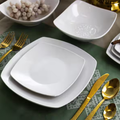 18-Piece Newman Square White Porcelain Dinnerware Set