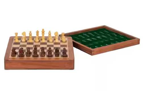 Brown 10 in. x 2 in. Acacia Wood Magnetic Chess Table Game Set