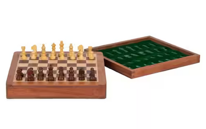Brown 10 in. x 2 in. Acacia Wood Magnetic Chess Table Game Set