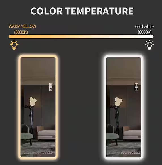 22 in. W x 65 in. H Rectangle Frameless LED Full Length Mirror