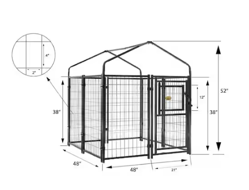 52 in. x 4 ft. x 4 ft. Welded Wire Dog Fence Kennel Kit