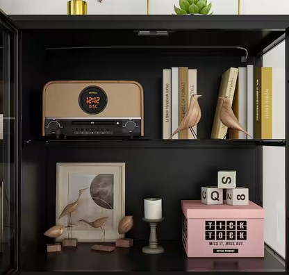 Black Wood 55.1 in. W Glass Door Display Cabinets