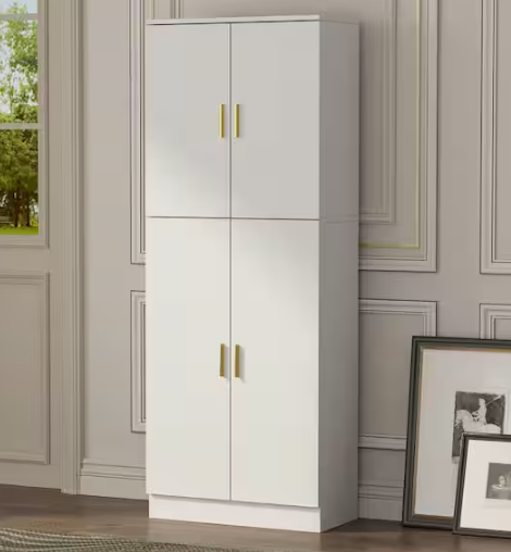 White Wooden 23.3 in. W x 61.2 in. H Storage Cabinet