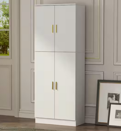 White Wooden 23.3 in. W x 61.2 in. H Storage Cabinet