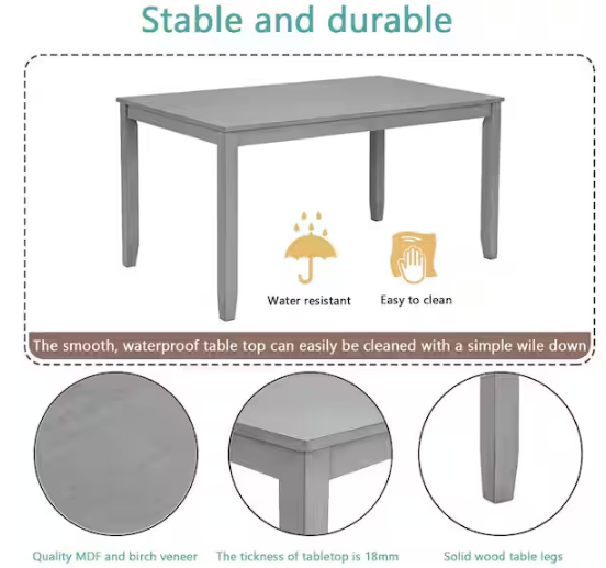 6-Piece Gray Kitchen Dining Table Set