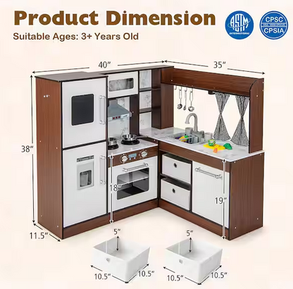Wooden Corner Play Kitchen with Lights