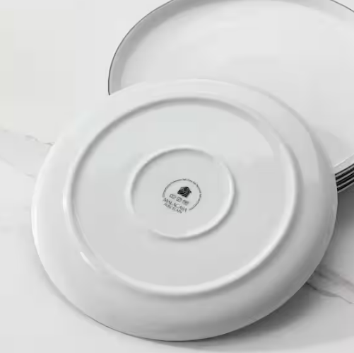 12-Piece White Black Rim Porcelain Dinnerware Set