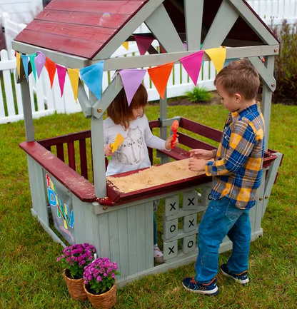 Kids Outdoor Wooden Playhouse with Sandbox