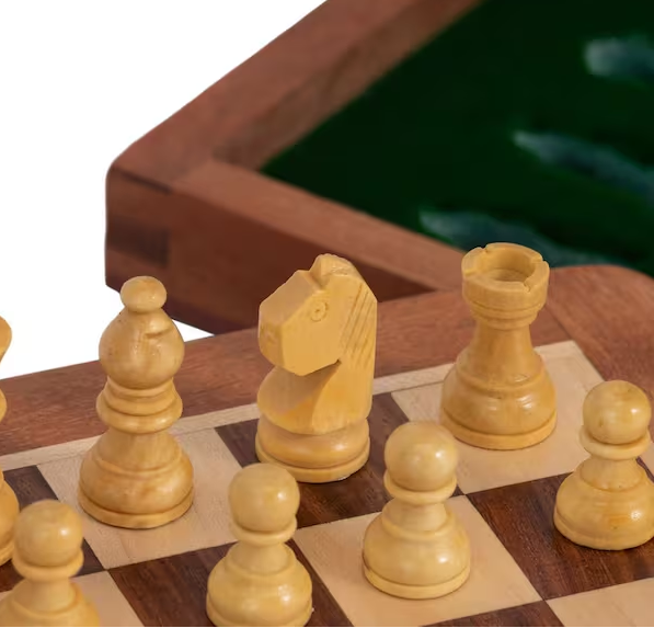 Brown 10 in. x 2 in. Acacia Wood Magnetic Chess Table Game Set