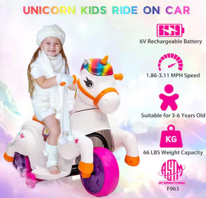6-Volt Kids Ride on Unicorn Car Battery Powered Toy