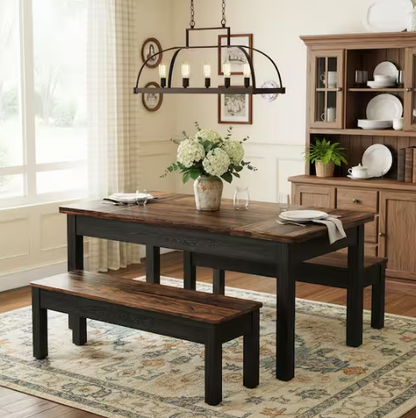 3-Piece Rectangle Black and Brown Wood Top Dining Room Set