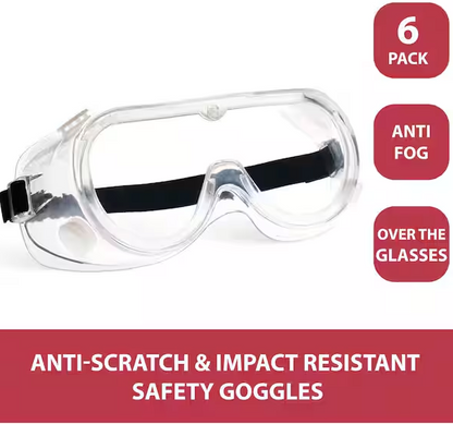Clear Chemical Splash Resistant 4-Vent Safety Goggles