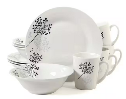 12-Piece Casual White/Black/Grey Ceramic Dinnerware Set