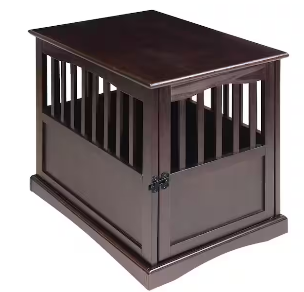 Small Espresso Pet Crate End Table with Gate