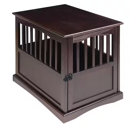 Small Espresso Pet Crate End Table with Gate