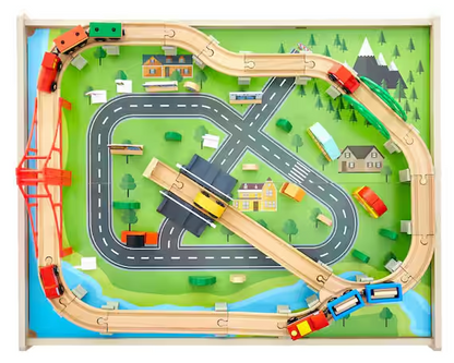Train Table, 100 Multicolor Pieces Wooden Kids Activity Table