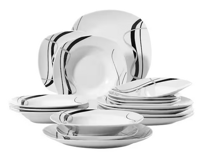 18-Piece Casual Ivory White with Black Stripe Porcelain Dinnerware Set