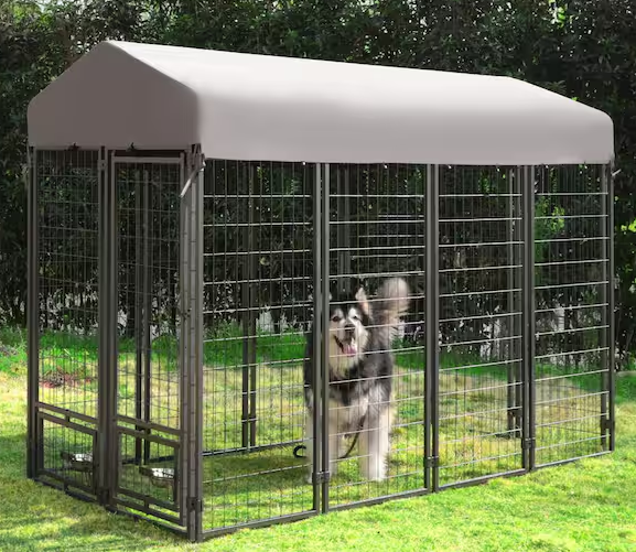 Dog Kennel Outdoor Dog Enclosure with Rotating Feeding Door