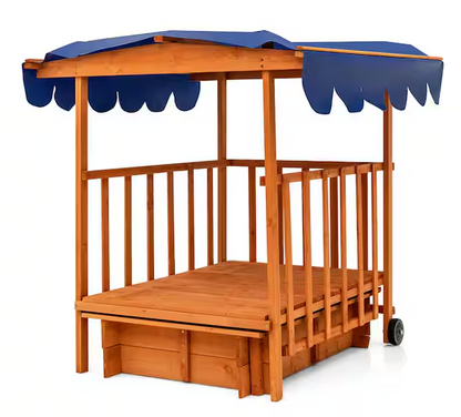 Wooden Rectangle Retractable Sandbox with Cover