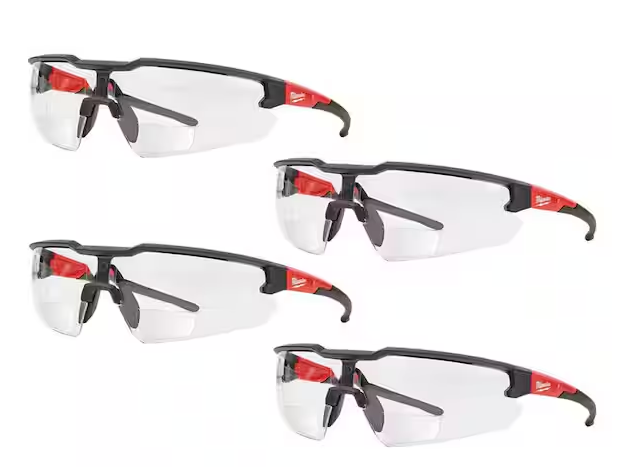 +2.50 Bifocal Safety Glasses Magnified Anti-Scratch Lenses (4-Pack)