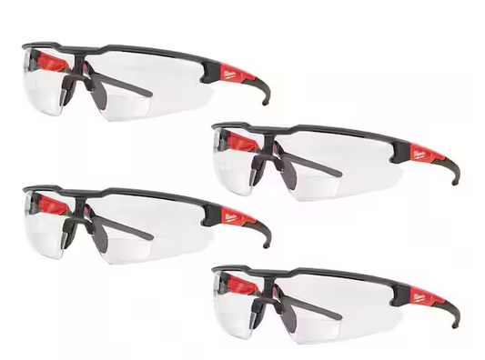 +2.50 Bifocal Safety Glasses Magnified Anti-Scratch Lenses (4-Pack)