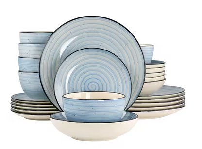 24 Piece Stoneware Dinnerware Set in Light Blue